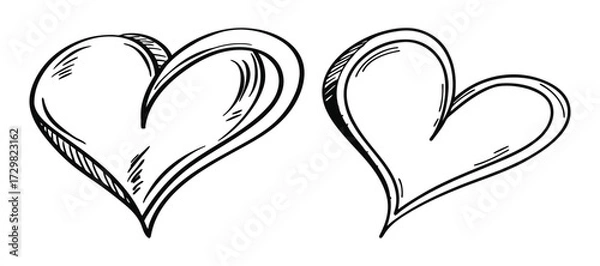 Fototapeta Two hand drawn heart shapes in a black and white sketch style
