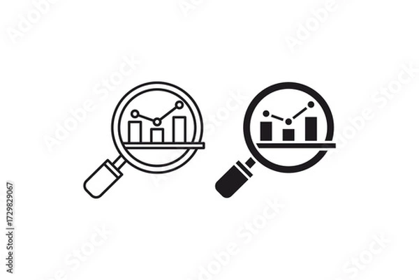 Fototapeta Market research icon with magnifying glasses and charts great for analytics concepts and data analysis in business presentations and reports.