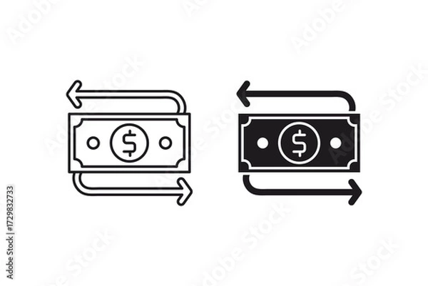Fototapeta Cash flow icon with two money exchange icons and dollar bills. Perfect for financial presentations, websites, articles, and business publications.