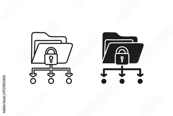 Fototapeta Data security icon with two folder icons and padlocks is ideal for articles, presentations, and designs related to network security.