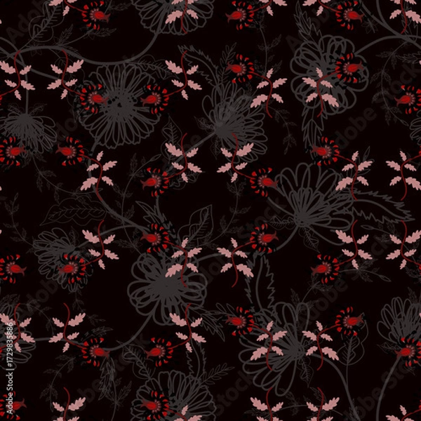 Obraz Floral seamless folk pattern, ethnic folklore flowers. Ethnic flowers, Jacobean traditional style on a white background. Classic indian motifs, trendy vector illustration