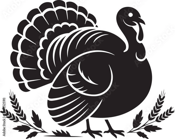 Fototapeta Thanksgiving Turkey Silhouette Vector Black on White
