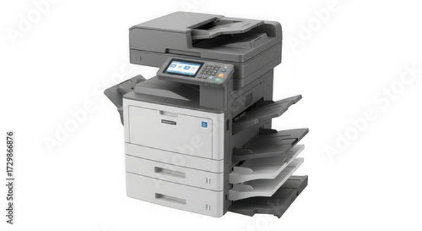Fototapeta Professional office multifunction printer with scanner, copier, and fax capabilities, isolated on transparent background