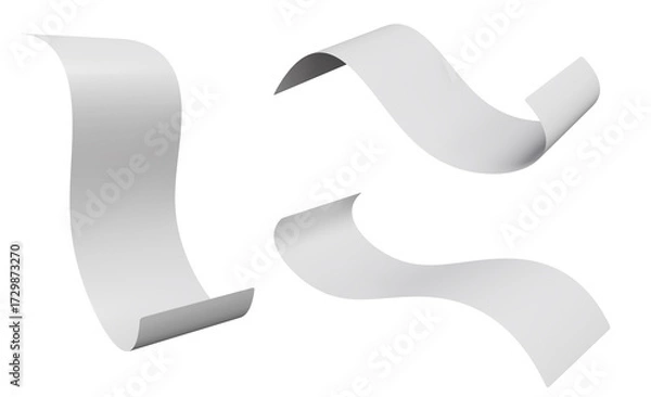 Fototapeta Empty Financial paper bills isolated on white background. Payment receipts for purchases in shop templates. Financial documents, 3d render
