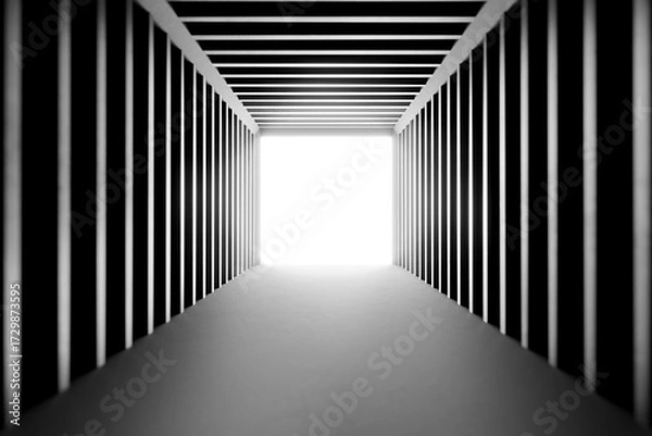 Fototapeta Square Room Space Opening White Backdrop. Empty Shipping Cargo Container. Abstract Background, sensitive focus, 3d render
