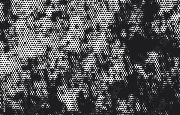 Fototapeta Black and White Dot Texture with Organic Shapes, black and white dots texture, Black and white seamless fabric pattern texture with Christmas snowflake star decoration