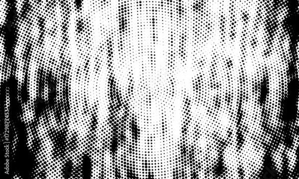 Fototapeta Halftone radial effect black and white, black and white vintage grunge  halftone pattern on a white background, Abstract grunge background with black and white texture pattern design and digital style
