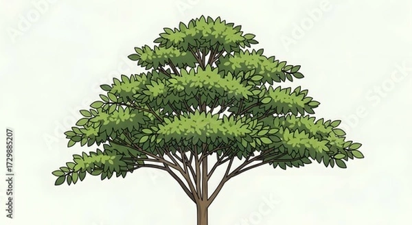 Obraz Illustration of a Tree with Dense Green Foliage and Branching Structure