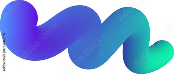 Fototapeta Abstract gradient line. Colored swirl blue and green shape. Curved spiral 3D dynamic element for modern posters and banners design