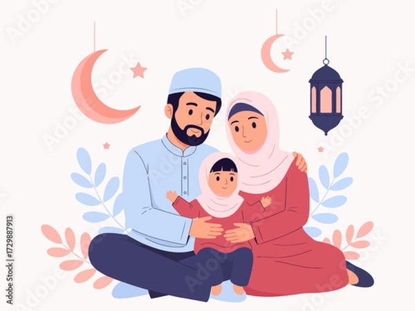 Fototapeta Muslim Family Illustration for Ramadan and Eid