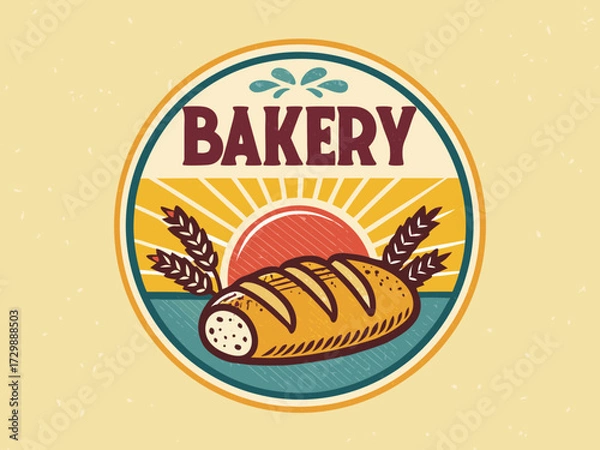 Fototapeta Featuring Retro Bakery Badge With Bold Colors And Bre Beautiful High-Quality Stock Image