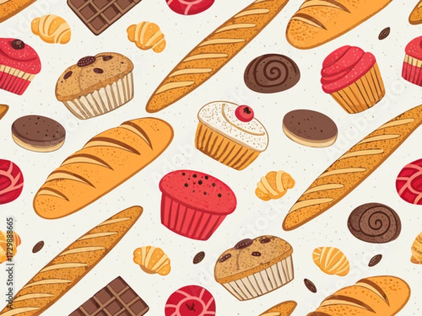 Fototapeta Depicting Seamless Bread And Pastry Doodle Bold Dynamic High-Quality Stock Image