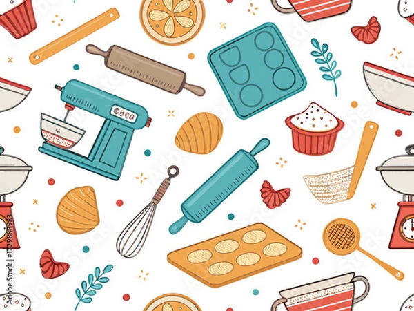 Fototapeta Showcasing Seamless Wallpaper Bakery Utensils Bold Vect Dynamic Creative Visual