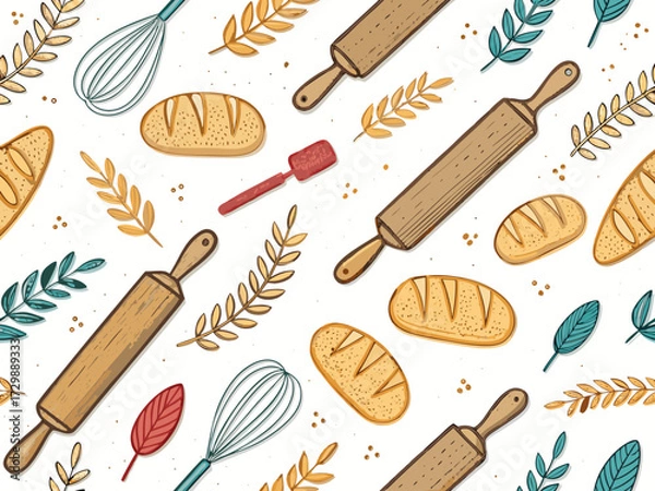 Fototapeta Seamless Wallpaper Rolling Pins Whisks And Premium Digital Asset Suitable for Design