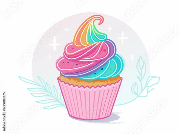Fototapeta Showcasing Vibrant Cupcake With Neon Glowing Frosting Beautiful Creative Visual