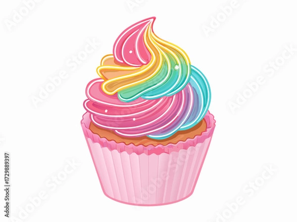 Fototapeta Showcasing Vibrant Cupcake With Neon Glowing Frosting Vibrant High-Quality Stock Image