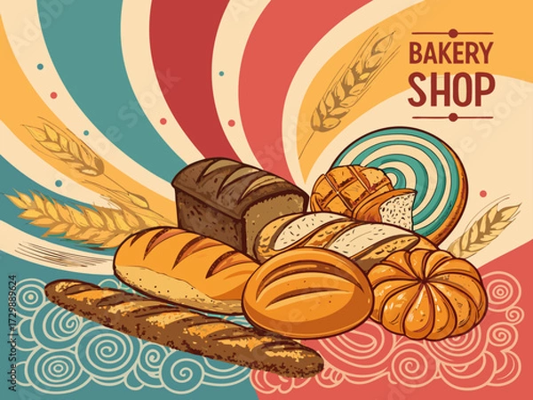 Fototapeta Depicting Bakery Shop With Bold Colors And Bread Illu Dynamic High-Quality Stock Image