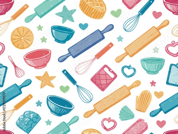 Fototapeta Bakery Utensils Seamless With Bold Premium Digital Asset Perfect for Editorial Content