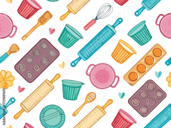 Fototapeta Depicting Bakery Utensils Seamless With Bold Dynamic Professional Photo