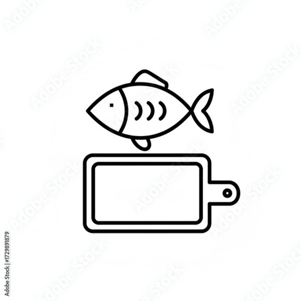 Fototapeta Outline icon of a fish on a cutting board, simple details