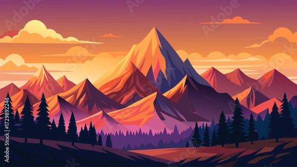 Fototapeta mountain-range--sunset--flat-vector