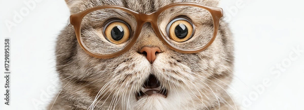 Fototapeta surprised cat with smartphone, AI generated
