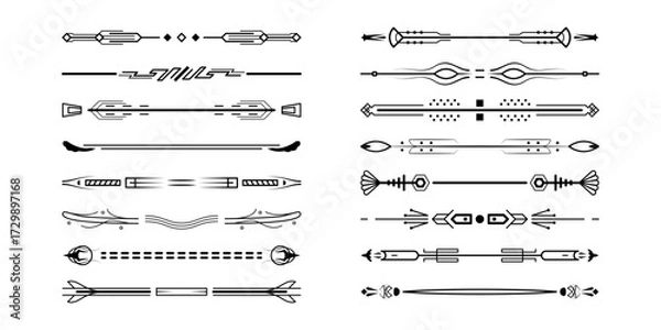 Obraz Set Black Simple Line Collection Doodle Border Elements Vector Design Style Sketch Isolated Illustration For Banner