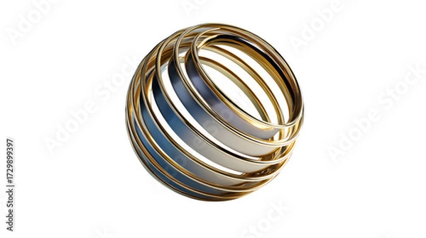 Fototapeta Golden abstract rings 3d rendered, isolated on transparent background