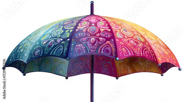 Fototapeta Colorful patterned umbrella, isolated on transparent background