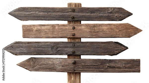 Fototapeta Rustic Wooden Directional Signpost, isolated on transparent background