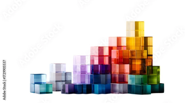 Fototapeta Colorful translucent building blocks pyramid, isolated on transparent background