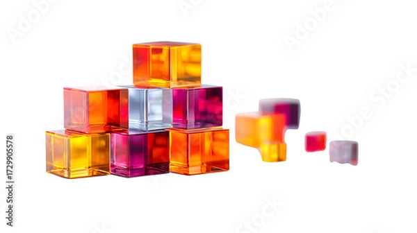 Fototapeta Abstract geometric cubes, isolated on transparent background