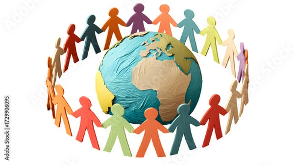 Fototapeta Global Unity Paper People Circle, isolated on transparent background