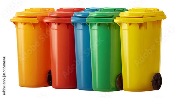 Fototapeta Colorful Recycling Bins, isolated on transparent background