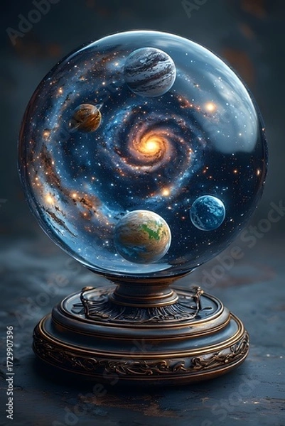 Obraz A complete planetary system with galaxy in a crystal ball