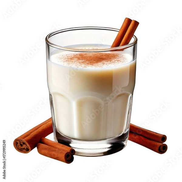 Obraz a glass of milk with cinnamon sticks.