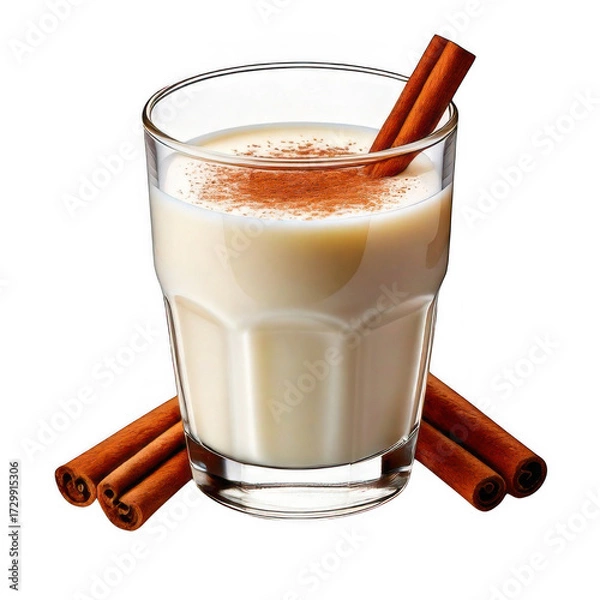 Obraz a glass of milk with cinnamon sticks.