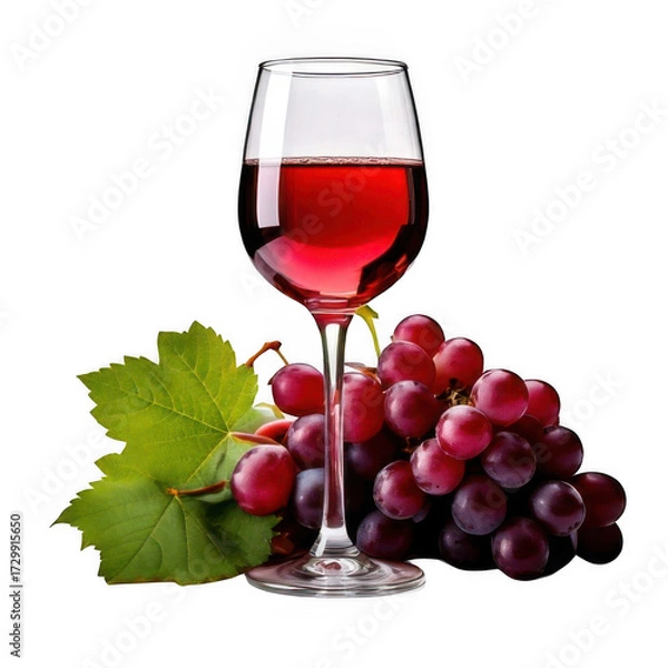 Obraz a glass of wine next to grapes isolated on white and transparent background