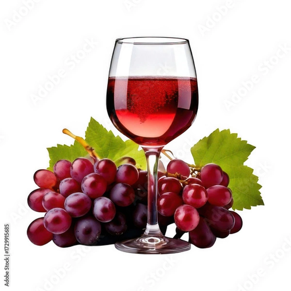 Obraz a glass of wine next to grapes isolated on white and transparent background