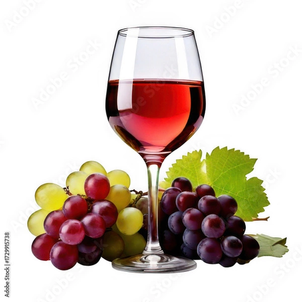 Obraz a glass of wine next to grapes isolated on white and transparent background