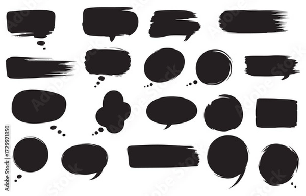 Fototapeta Set of Hand Drawn Speech Bubble Silhouettes – Comic Chat Balloon, Brush Style Text Frame and Dialogue Callout Vector Illustration