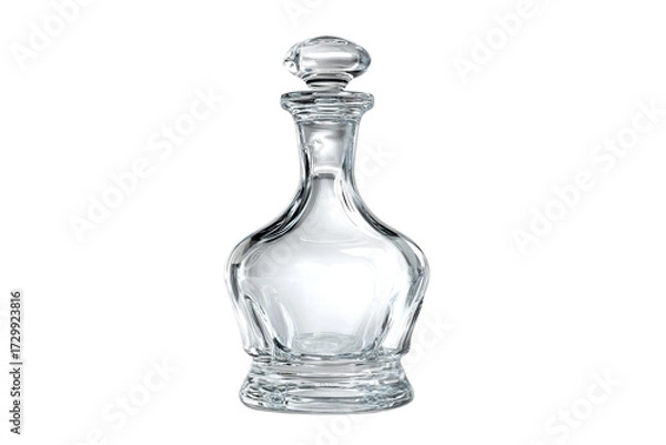 Fototapeta A tall, clear glass bottle with a clear top. The bottle is sitting on a white background