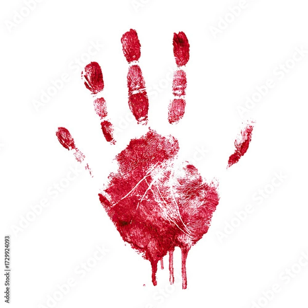 Fototapeta Red bloody handprint, isolated on transparent cutout background