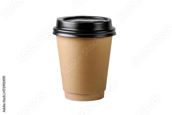 Fototapeta A coffee cup with a lid on top. The lid is black and the cup is brown
