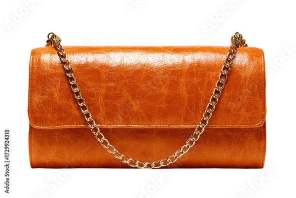 Fototapeta A tan leather purse with a gold chain. The purse is large and has a gold chain hanging from it