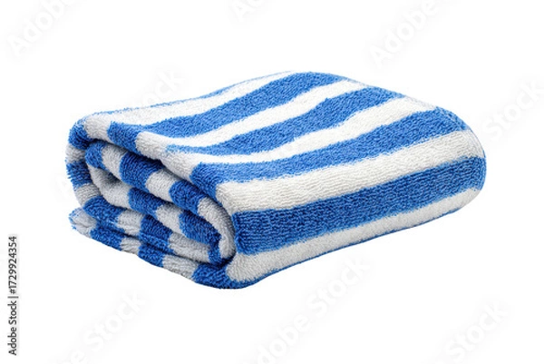 Fototapeta A blue and white striped towel is laying on a white background. The towel is folded in half and is laying on a table