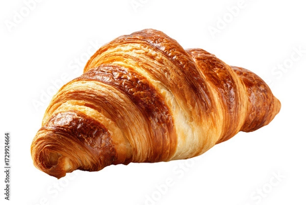 Fototapeta A croissant is sitting on a white background. The croissant is golden brown and has a slightly crispy texture