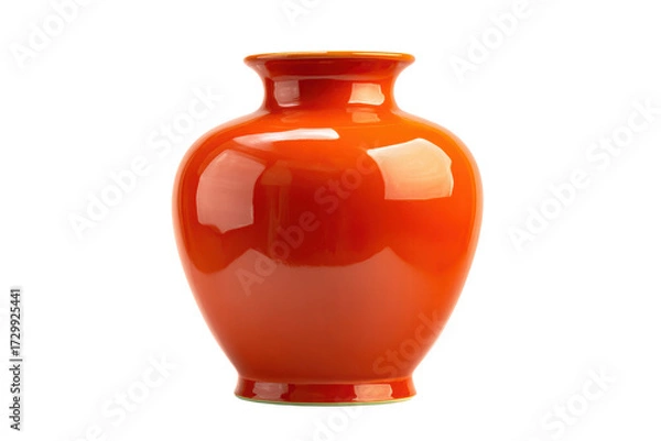Fototapeta A large orange vase sits on a white background. The vase is the main focus of the image, and its bright color stands out against the white background. The vase appears to be a decorative piece