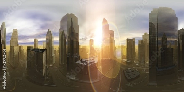 Obraz panorama of the cityscape, HDRI. Equirectangular projection. Spherical panorama. Panorama of the city. Environment map,equidistant projection, 360 high resolution panorama ,.
3D rendering
