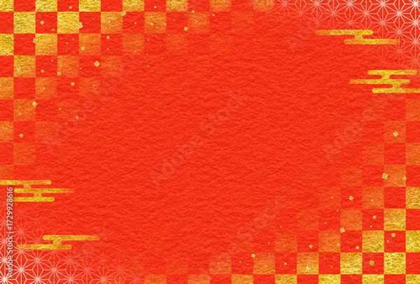 Obraz 和柄　市松模様　麻の葉　文様　和　素材　枠　和紙　年賀　お歳暮　初売り　和風　おしゃれ　和モダン　高級感　派手　Japanese pattern